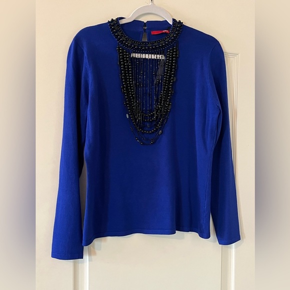 NEW! Cyrus Rich Blue Viscose Top With Jeweled Neckline Women’s Size Large - Picture 1 of 15